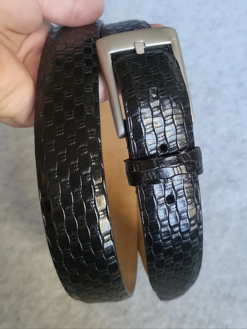 Torino Leather Company Italian Leather Belt 42 Black Textured  Handcrafted USA